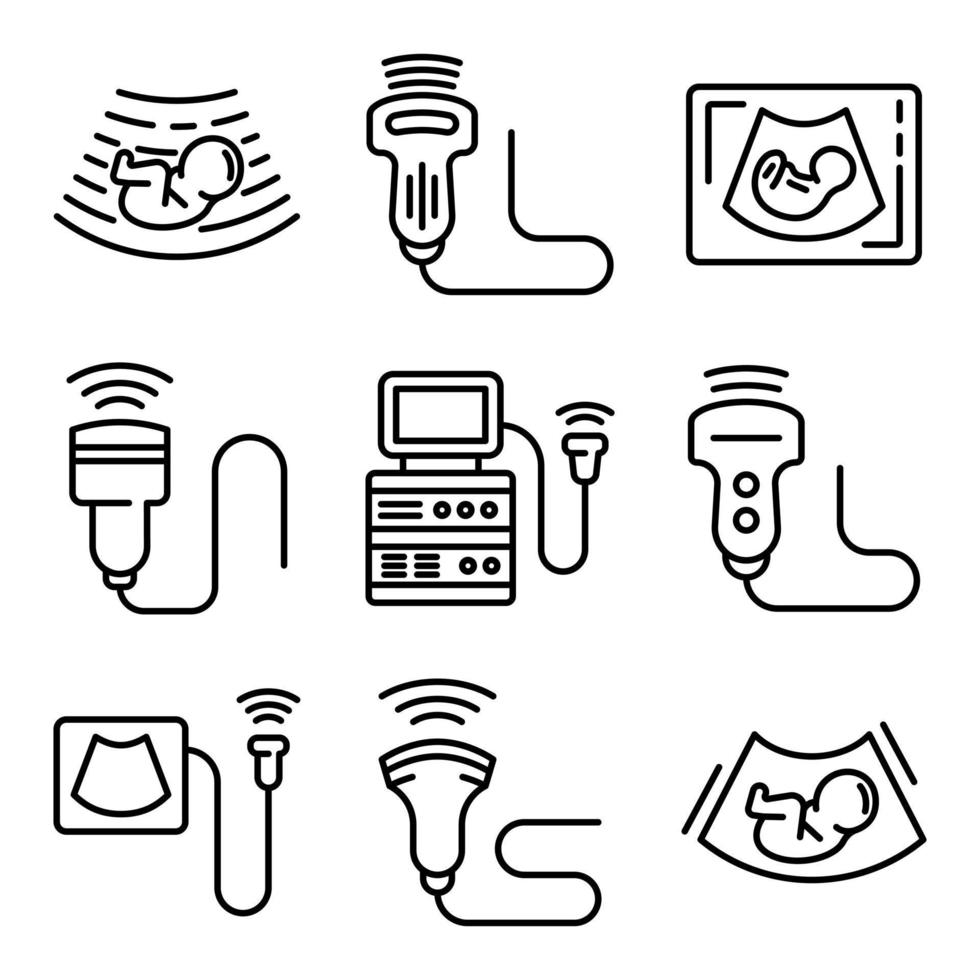 Ultrasound icons set, outline style vector