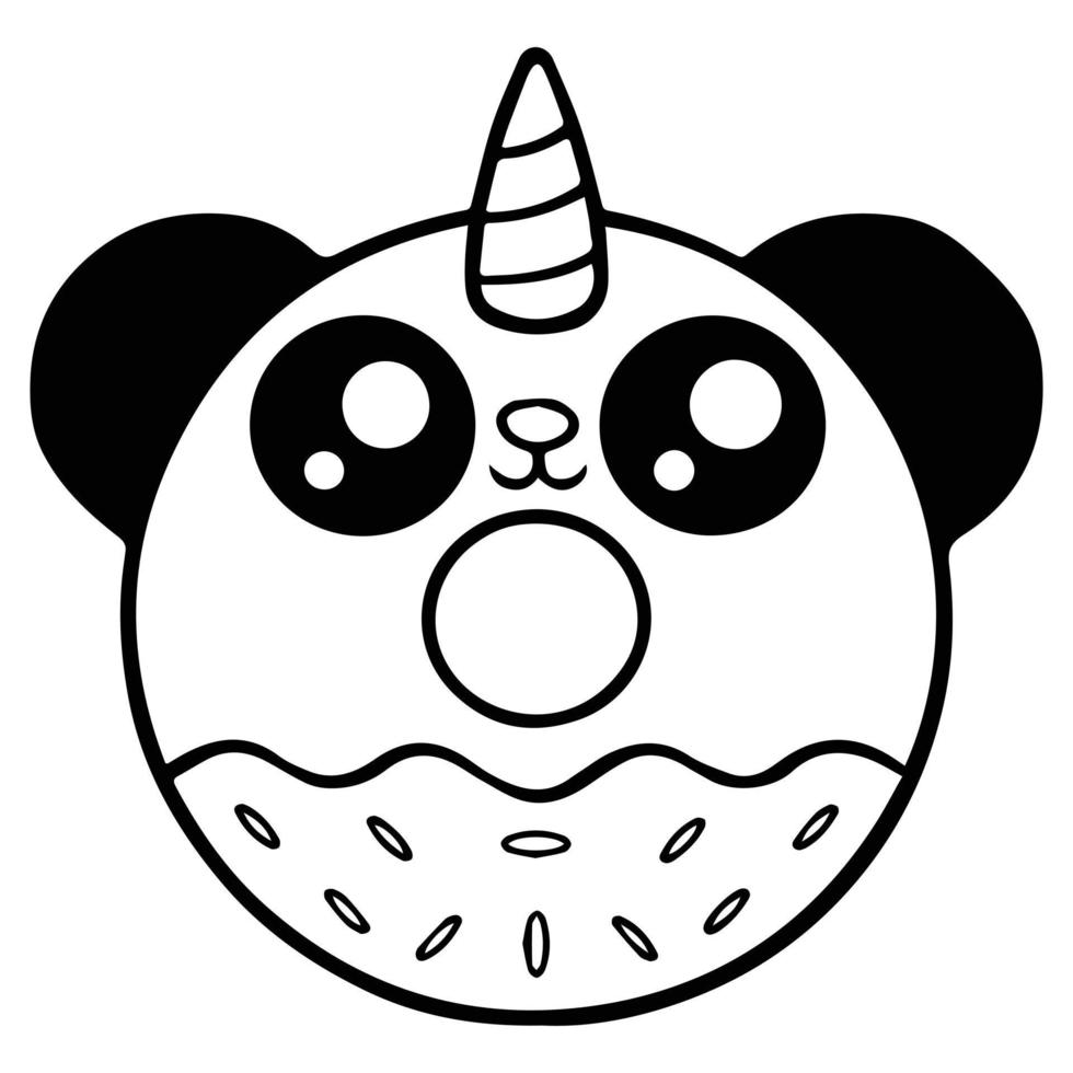 Kids Coloring Pages, Cute Panda Donut Character Vector ...