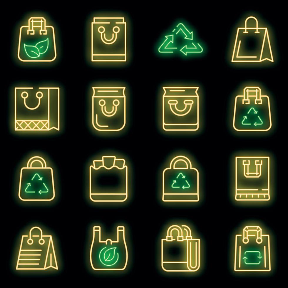 conjunto de iconos de bolsa ecológica neón vectorial vector