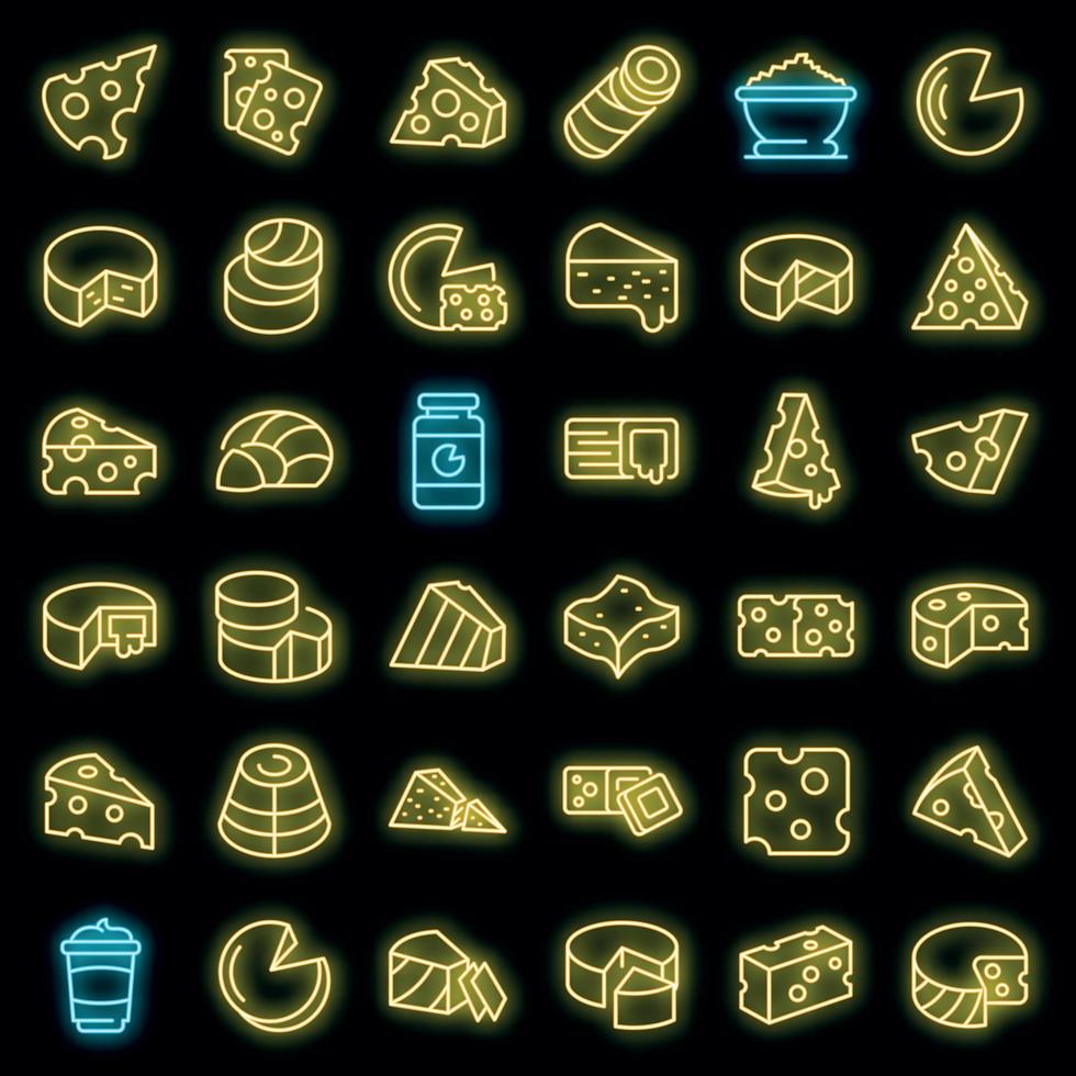 queso, iconos, conjunto, vector, neón vector