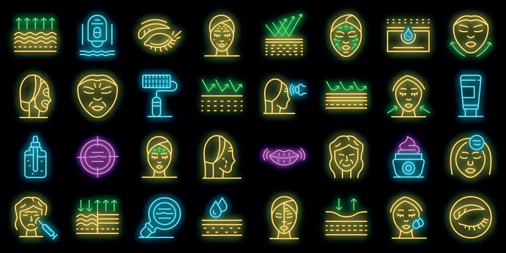 Wrinkles icons set vector neon