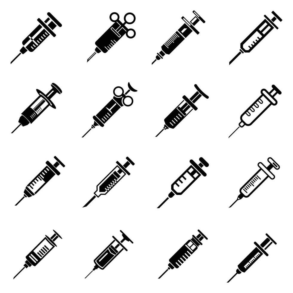conjunto de iconos de inyección de aguja de jeringa, estilo simple vector