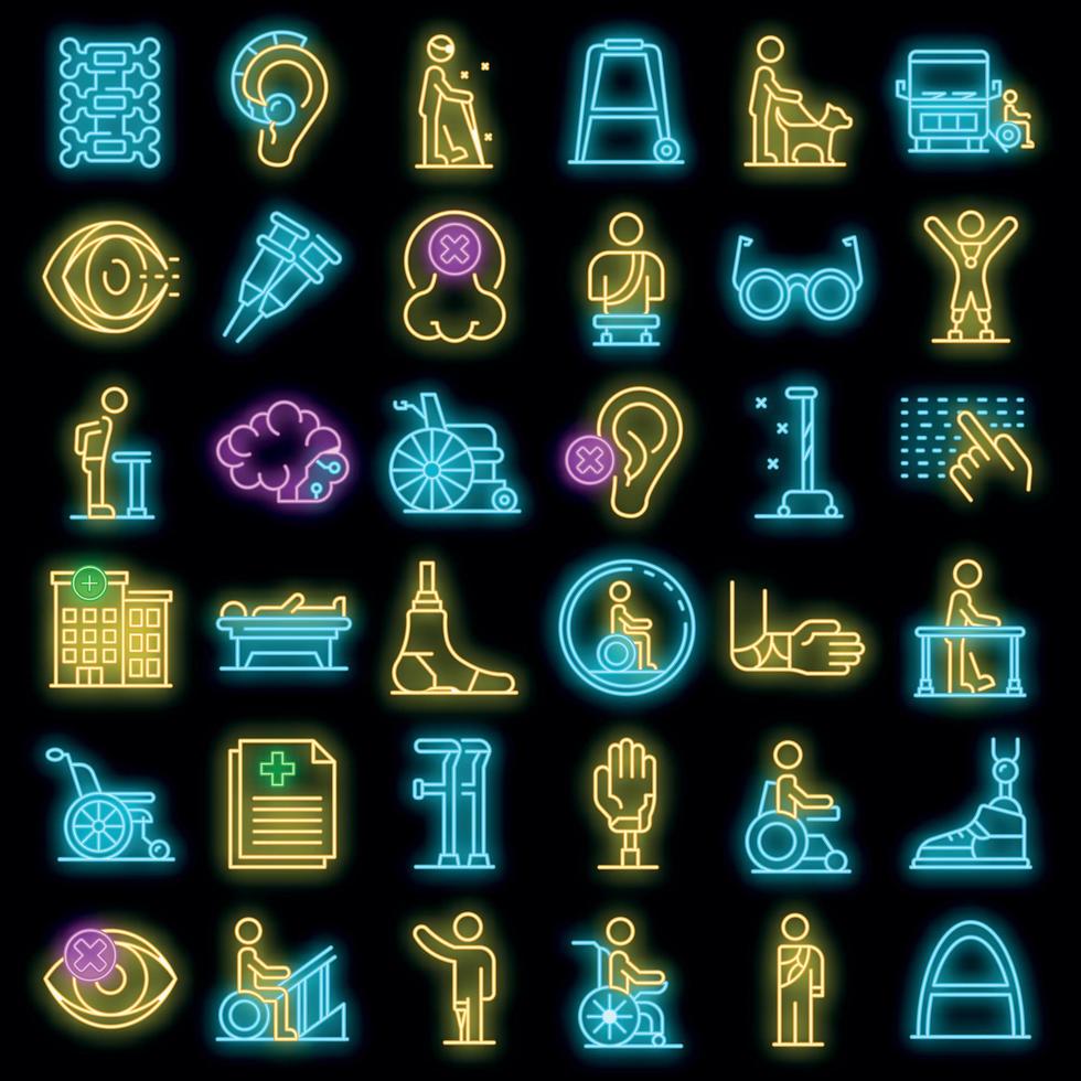 Handicapped icons set vector neon