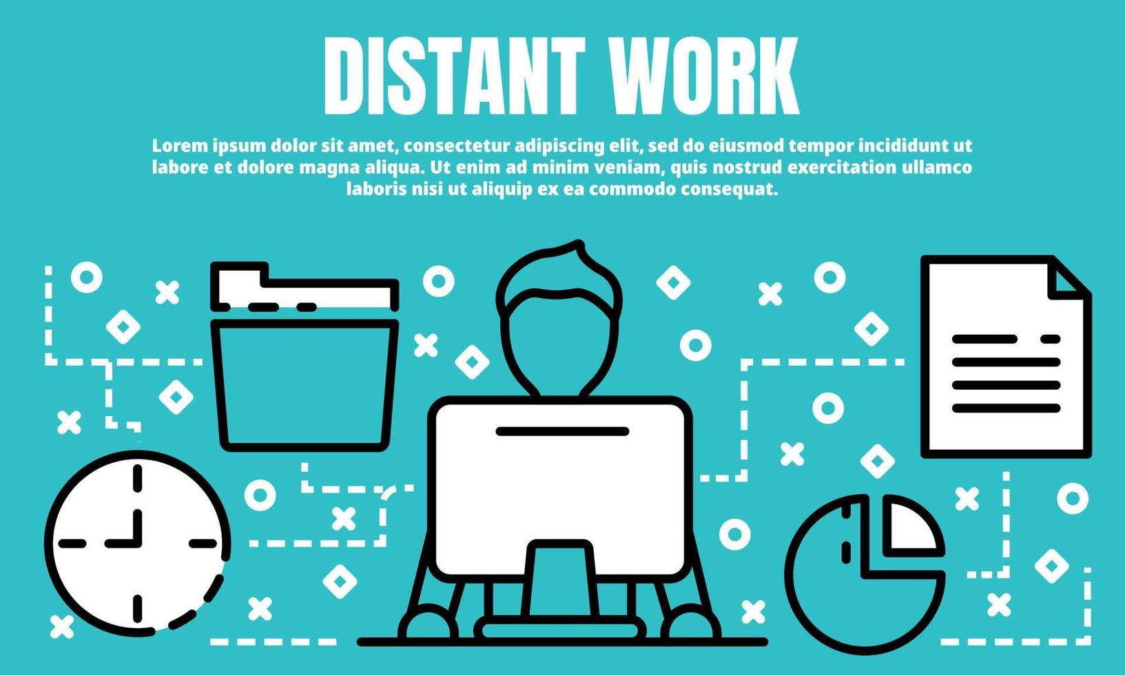 Distant work banner, outline style vector