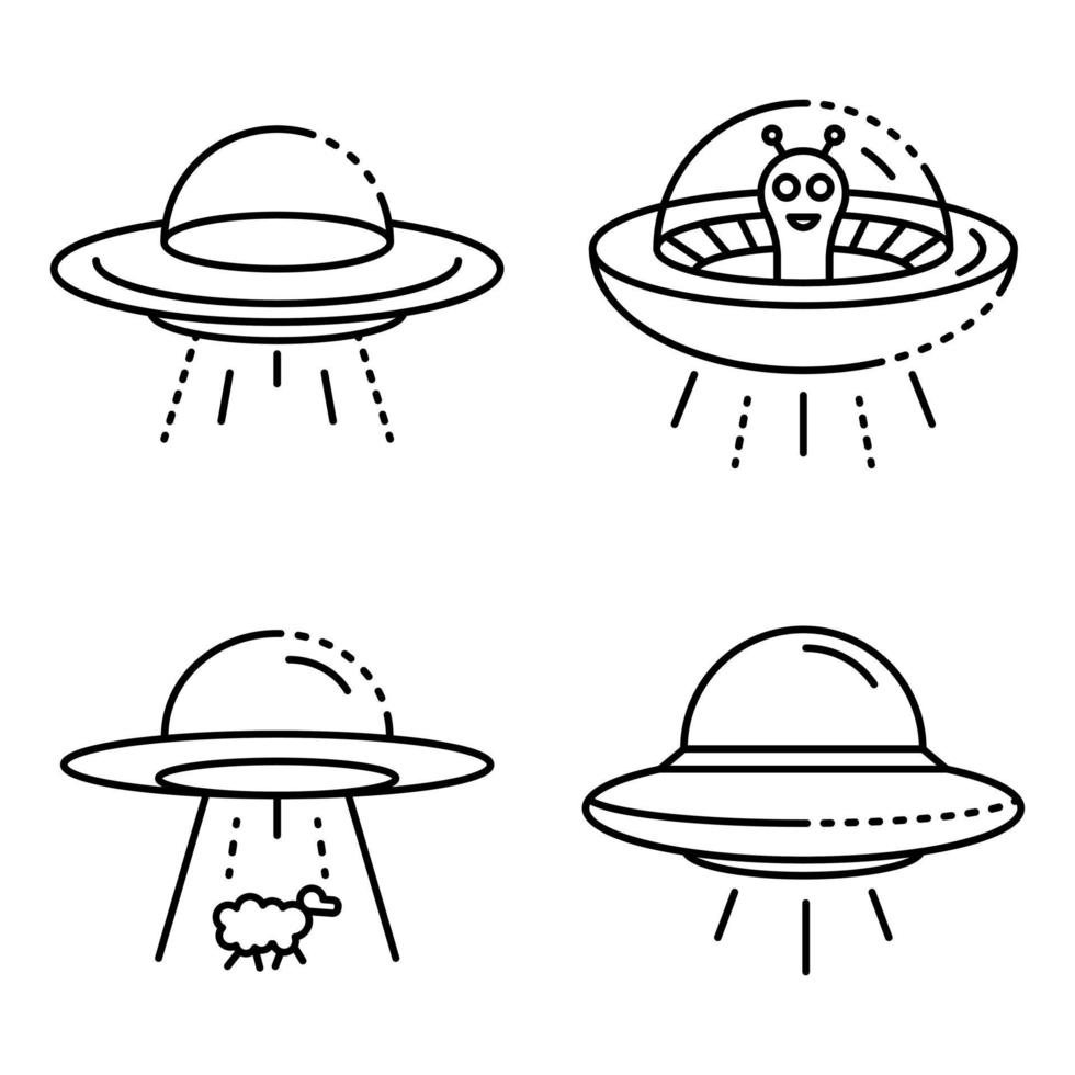 UFO icons set, outline style vector