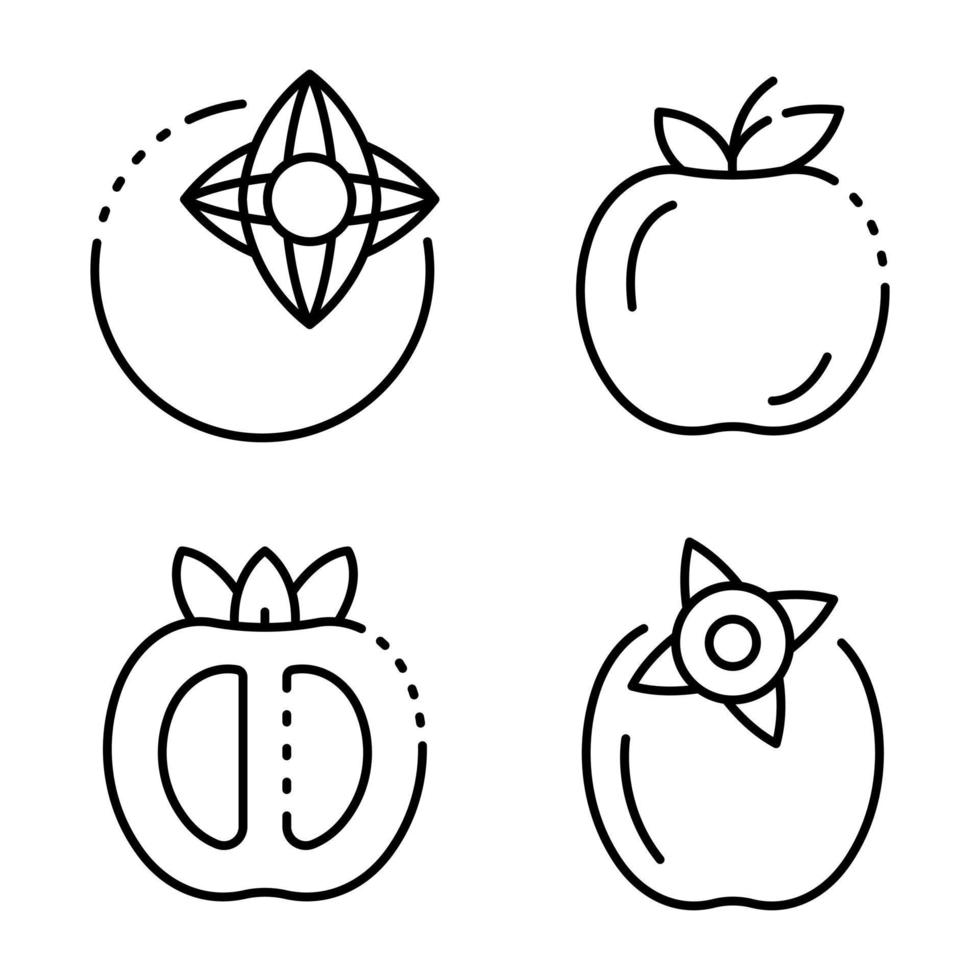 Persimmon icons set, outline style vector