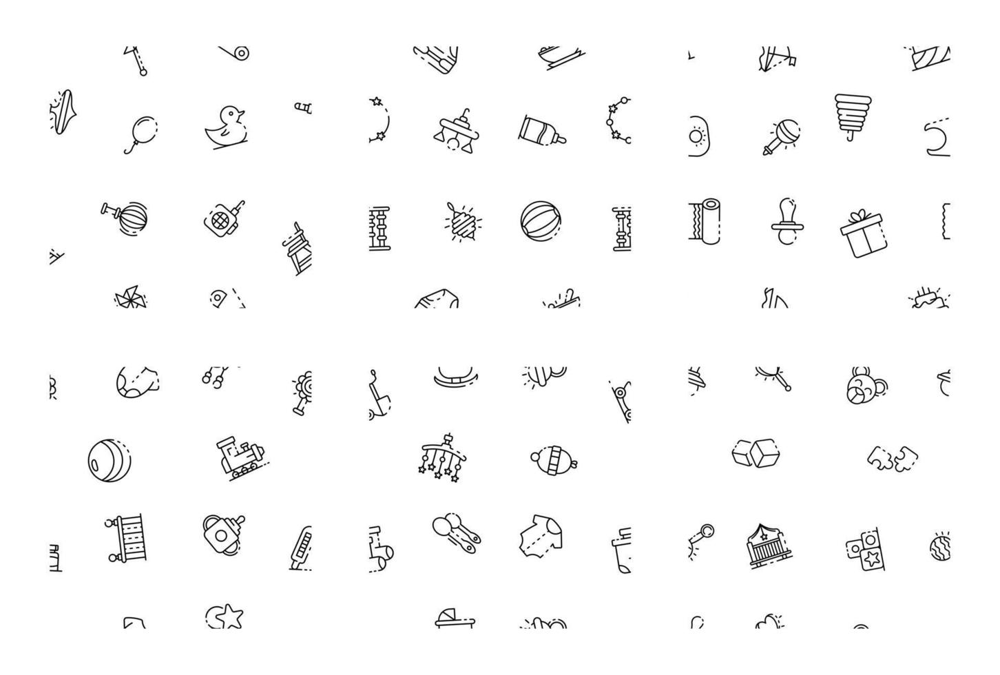 Baby newborn items pattern set, outline style vector