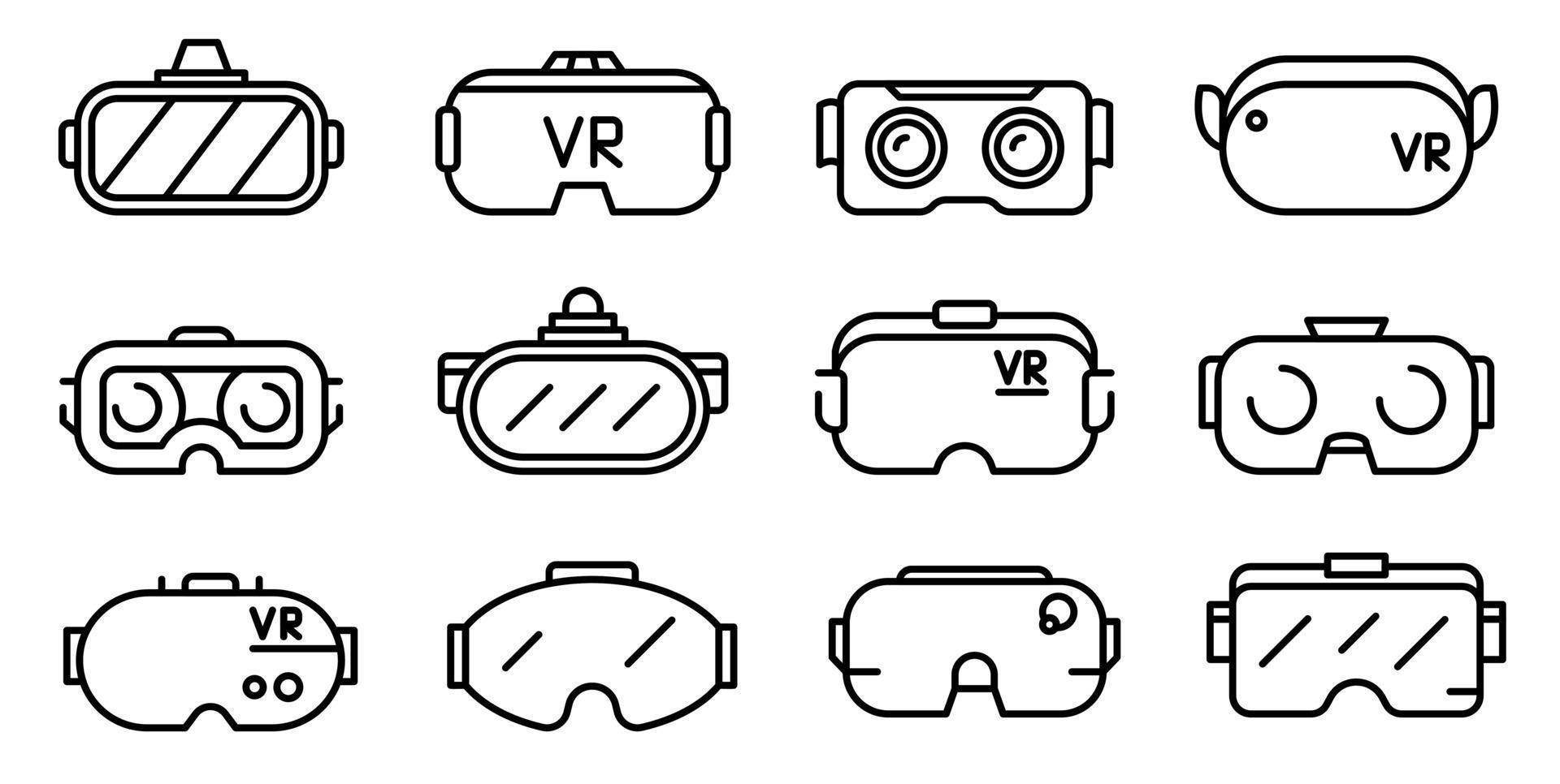 Game goggles icons set, outline style vector