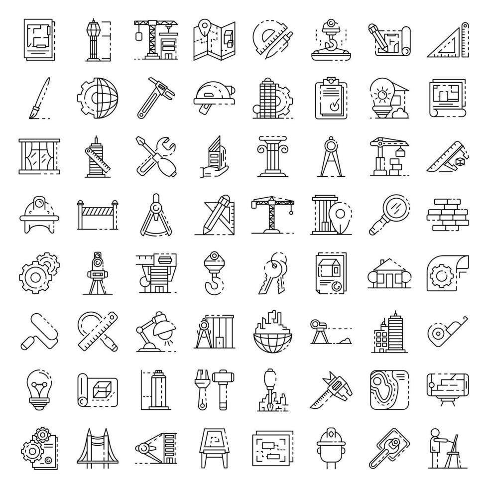 conjunto de iconos de equipo de arquitecto, estilo de contorno vector