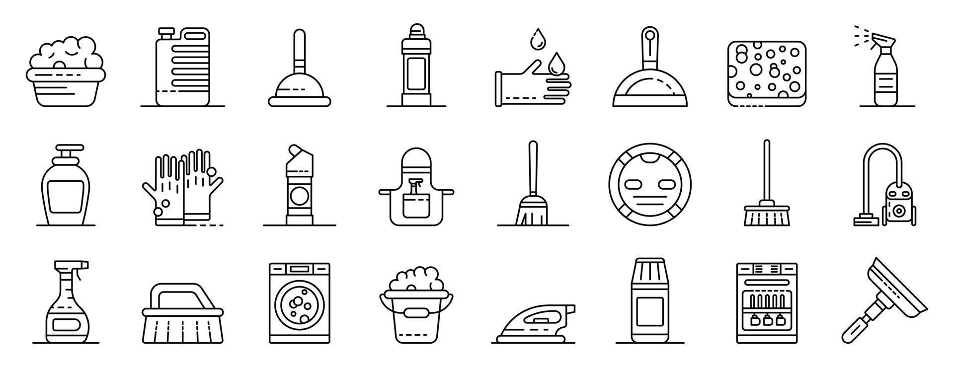 Cleaner equipment icons set, outline style vector