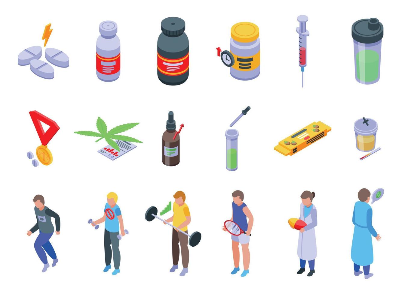 Doping icons set isometric vector. Joint cannabis vector
