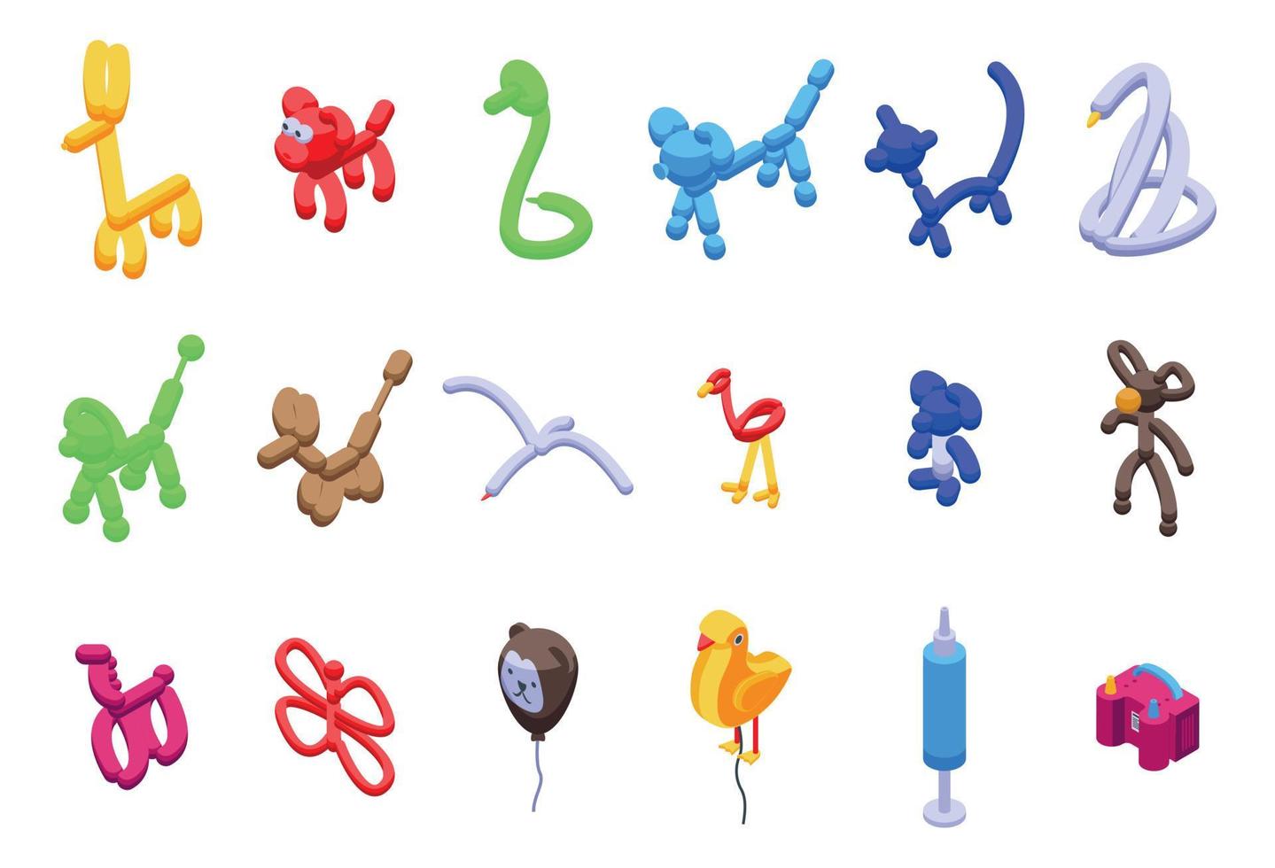 Animal balloons icons set isometric vector. Funny horse vector