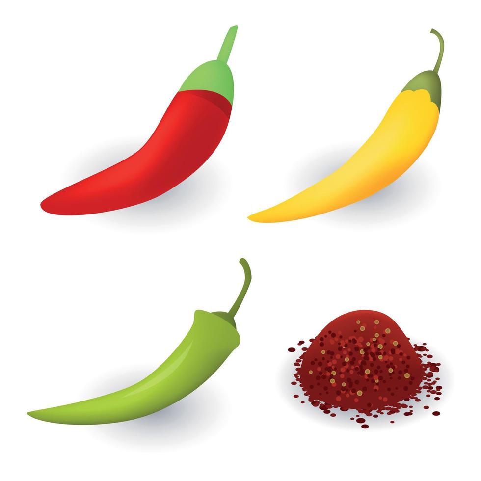 Chili icons set, isometric style vector