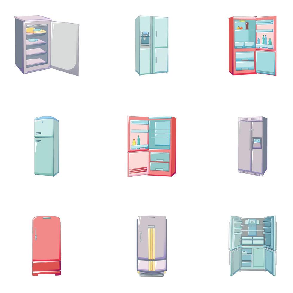 Freezer icons set, cartoon style vector