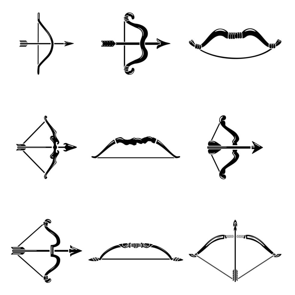 Bow arrow weapon icons set, simple style vector