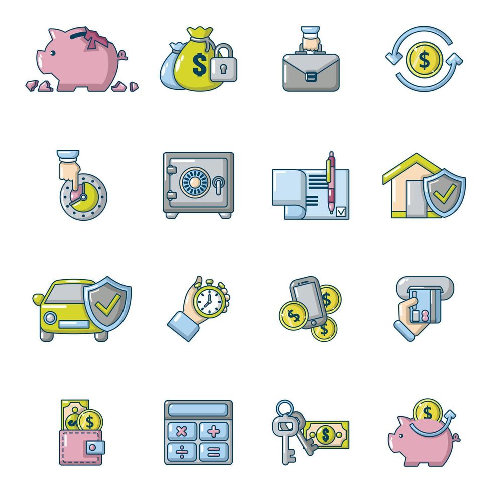 Credit icons set, cartoon style vector
