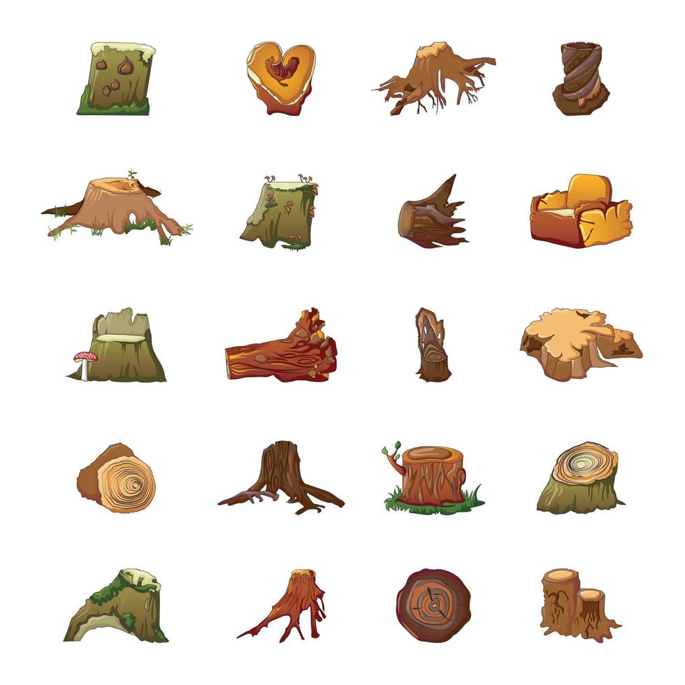 Stumps icons set, cartoon style vector