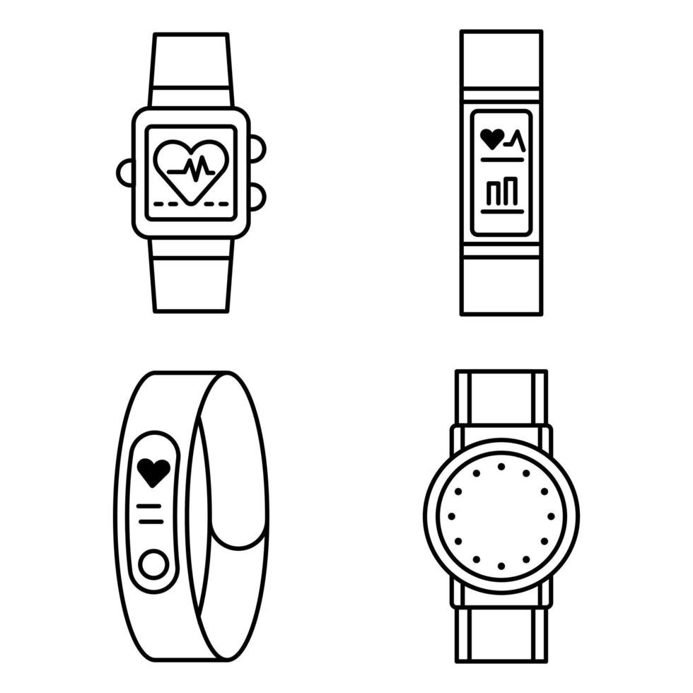Fitness tracker icons set, outline style vector