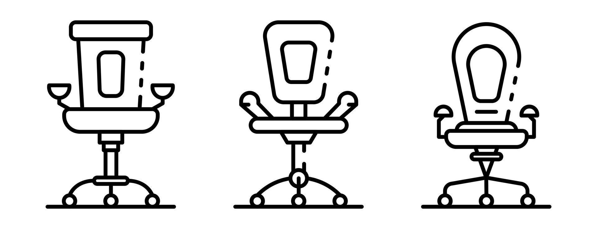 Desk chair icons set, outline style vector