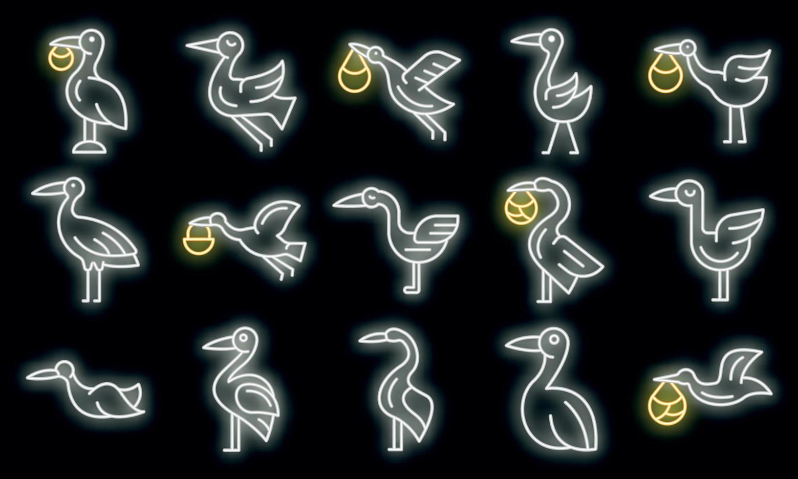 Stork icons set vector neon