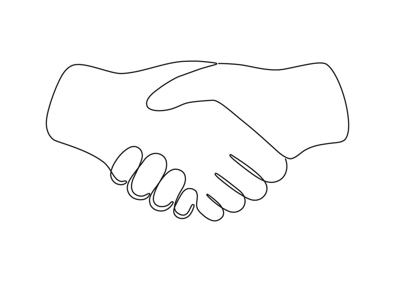 Handshake, help of hand, one art line continuous. Hand shake team together. Man or woman communication, business agreement, partnership. Sign contract, peace. Vector outline