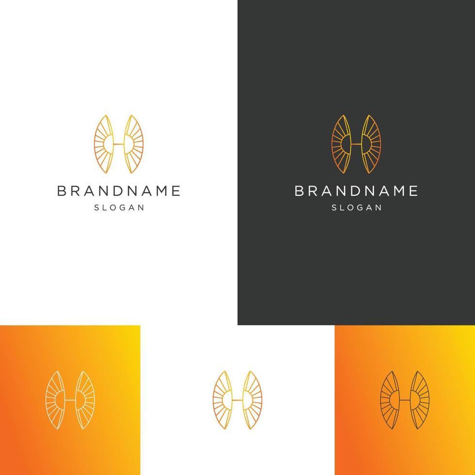 plantilla de diseño plano de icono de logotipo de letra h sol vector