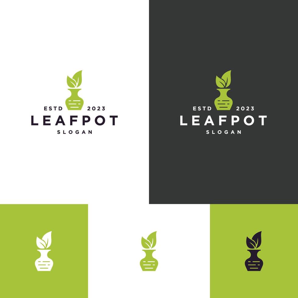 Leaf Pot logo icon flat design template vector