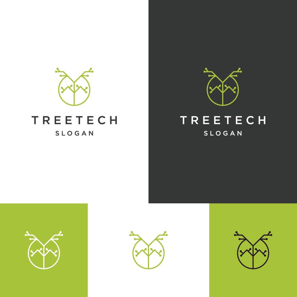 Tree tech logo icon flat design template vector