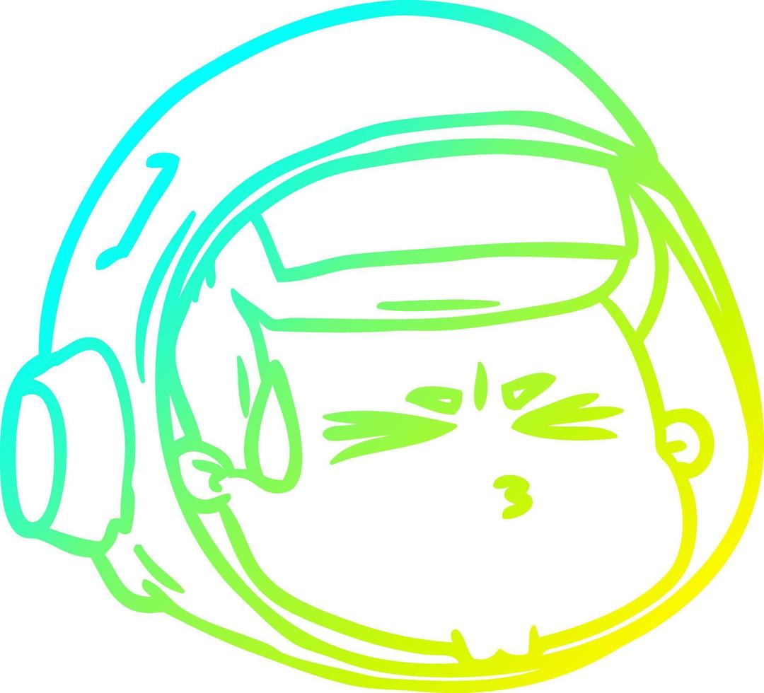 cold gradient line drawing cartoon stressed astronaut face vector