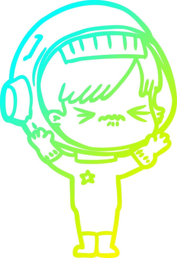 cold gradient line drawing angry cartoon space girl vector