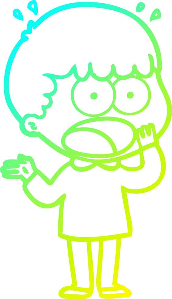 línea de gradiente frío dibujo dibujos animados hombre sorprendido jadeando vector