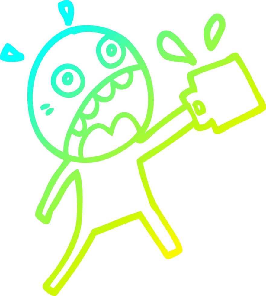 cold gradient line drawing cartoon man who has drunk too much coffee vector