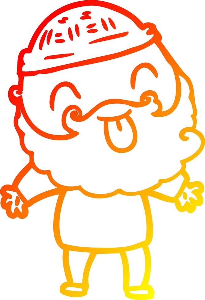 warm gradient line drawing man with beard sticking out tongue vector