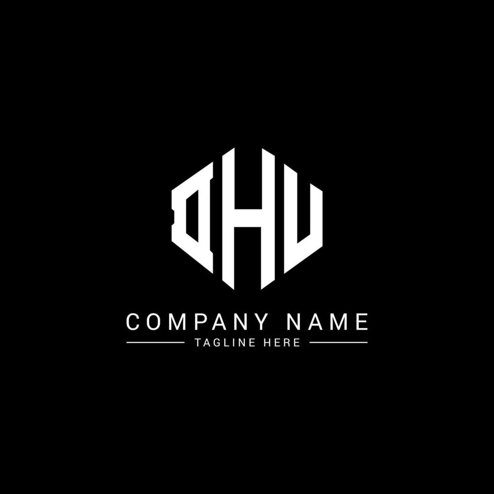 DHU letter logo design with polygon shape. DHU polygon and cube shape logo design. DHU hexagon vector logo template white and black colors. DHU monogram, business and real estate logo.