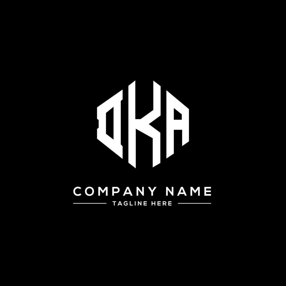 DKA letter logo design with polygon shape. DKA polygon and cube shape logo design. DKA hexagon vector logo template white and black colors. DKA monogram, business and real estate logo.