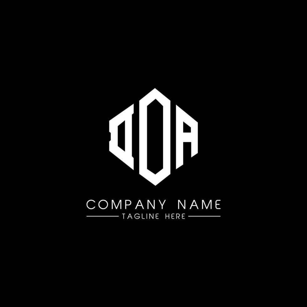 DOA letter logo design with polygon shape. DOA polygon and cube shape logo design. DOA hexagon vector logo template white and black colors. DOA monogram, business and real estate logo.