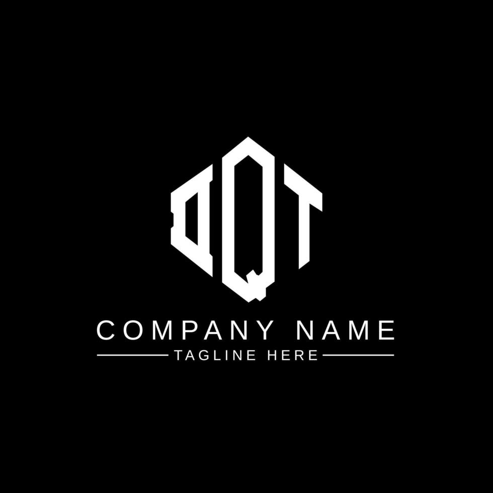 DQT letter logo design with polygon shape. DQT polygon and cube shape logo design. DQT hexagon vector logo template white and black colors. DQT monogram, business and real estate logo.