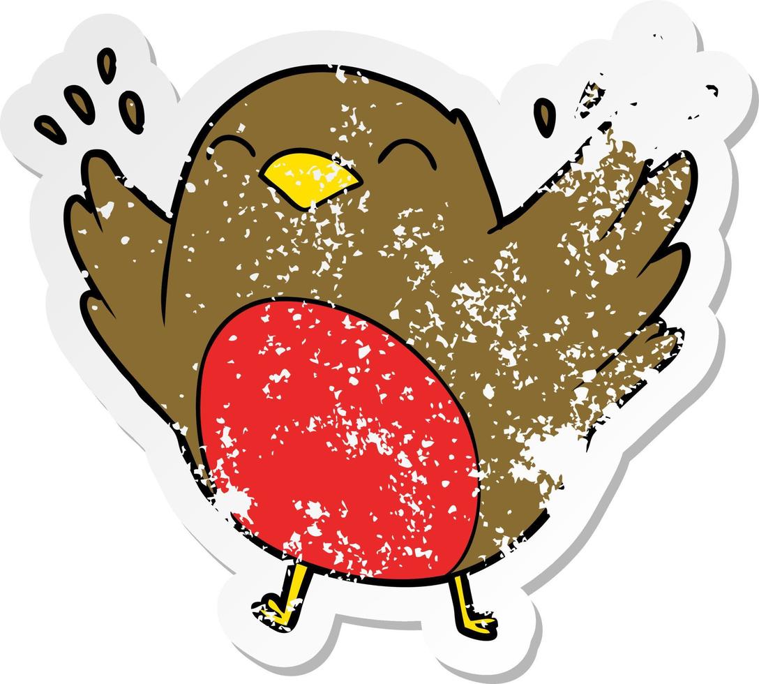 distressed sticker of a cartoon robin flapping wings vector