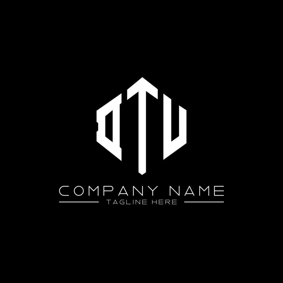 DTU letter logo design with polygon shape. DTU polygon and cube shape logo design. DTU hexagon vector logo template white and black colors. DTU monogram, business and real estate logo.