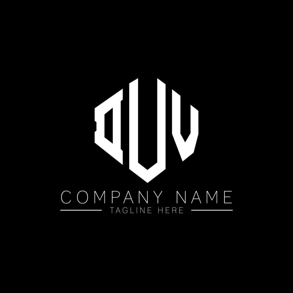 DUV letter logo design with polygon shape. DUV polygon and cube shape logo design. DUV hexagon vector logo template white and black colors. DUV monogram, business and real estate logo.