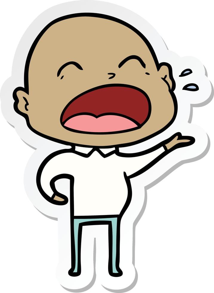 sticker of a cartoon shouting bald man vector