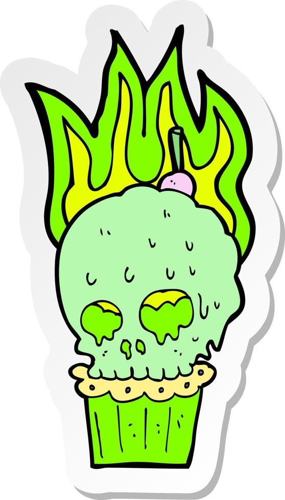 sticker of a cartoon spooky skull cupcake vector