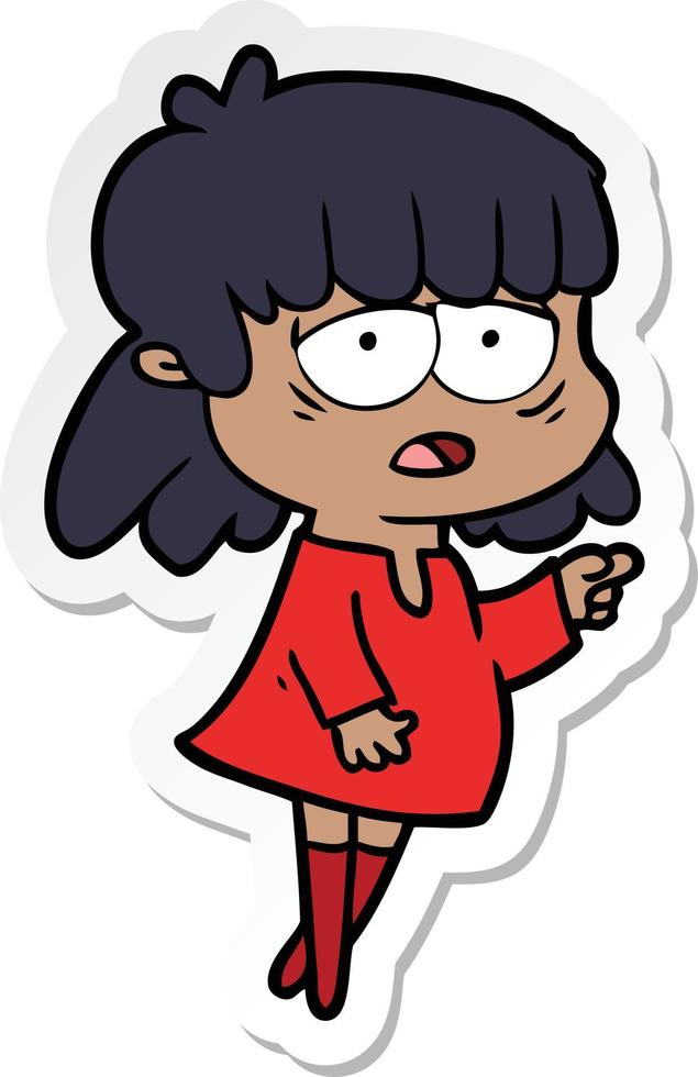 sticker of a cartoon tired woman vector