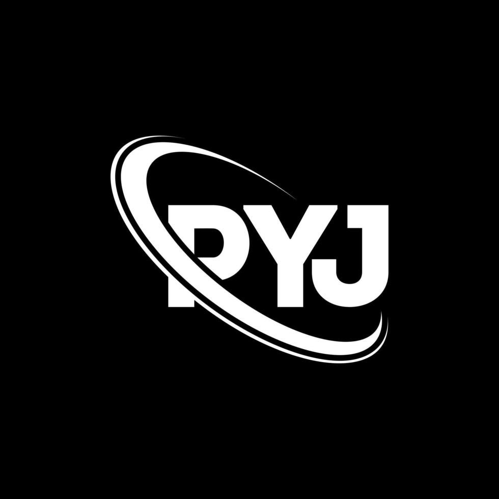 logotipo de pyj. letra pyj. diseño del logotipo de la letra pyj. logotipo de iniciales pyj vinculado con círculo y logotipo de monograma en mayúsculas. tipografía pyj para tecnología, negocios y marca inmobiliaria. vector