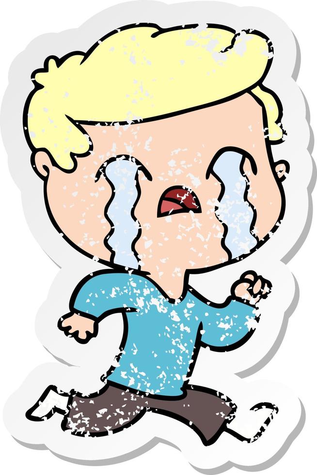 distressed sticker of a cartoon man crying vector