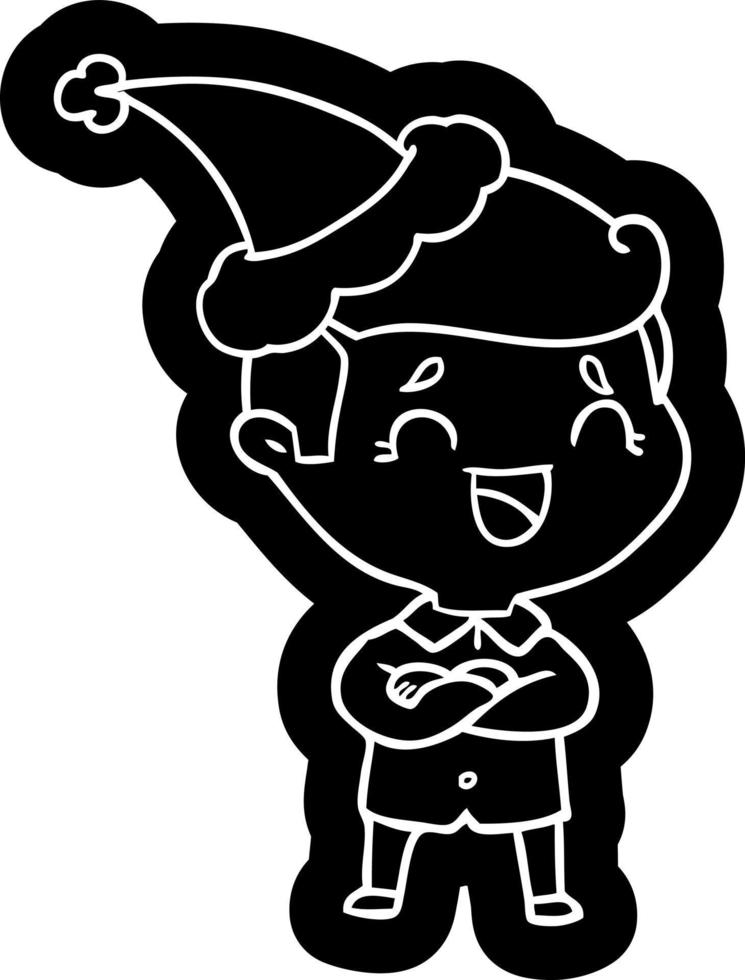 cartoon icon of a laughing man wearing santa hat vector