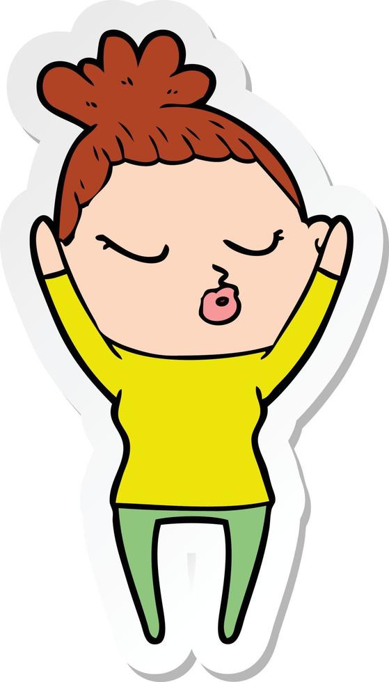 sticker of a cartoon calm woman vector