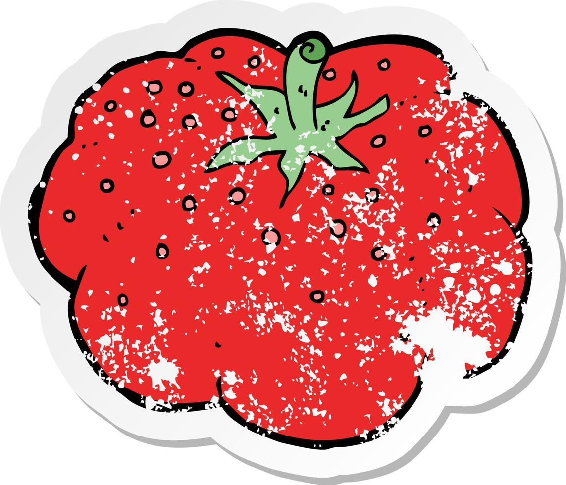 pegatina retro angustiada de un tomate de dibujos animados vector