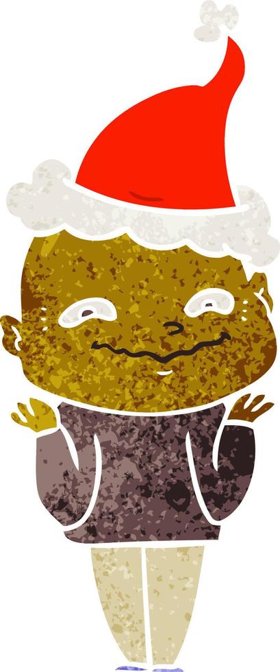 retro cartoon of a creepy guy wearing santa hat vector