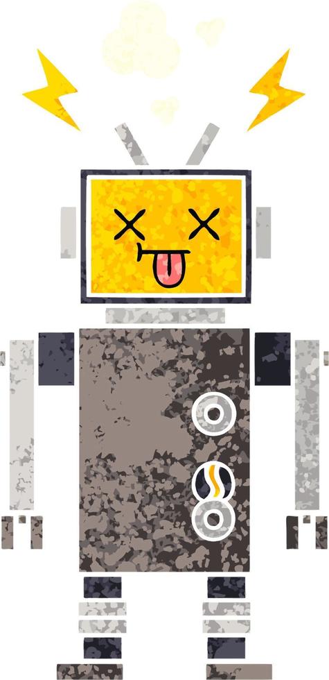 retro illustration style cartoon malfunctioning robot vector